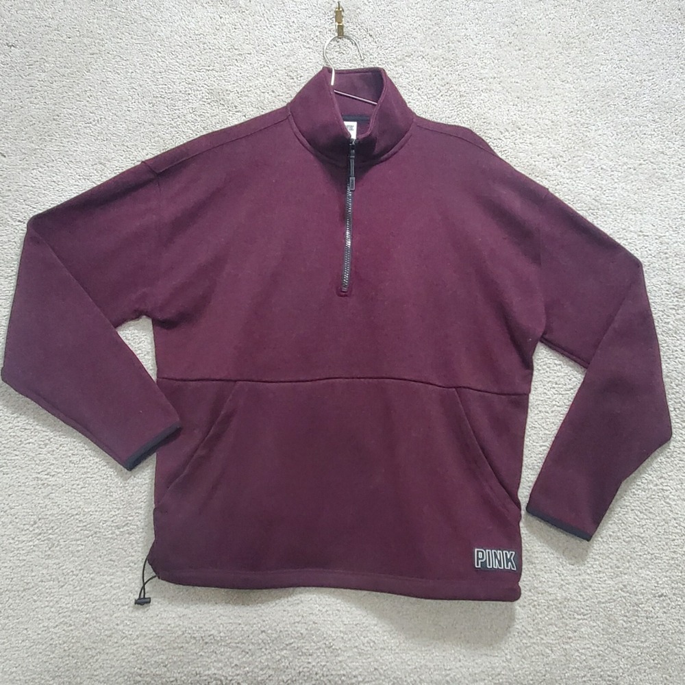 Pink Victoria's Secret Sweatshirt Women's Medium Burgundy Red Polyester 1/4 Zip